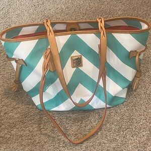 Dooney & Bourke Aqua and White Chevron Tote